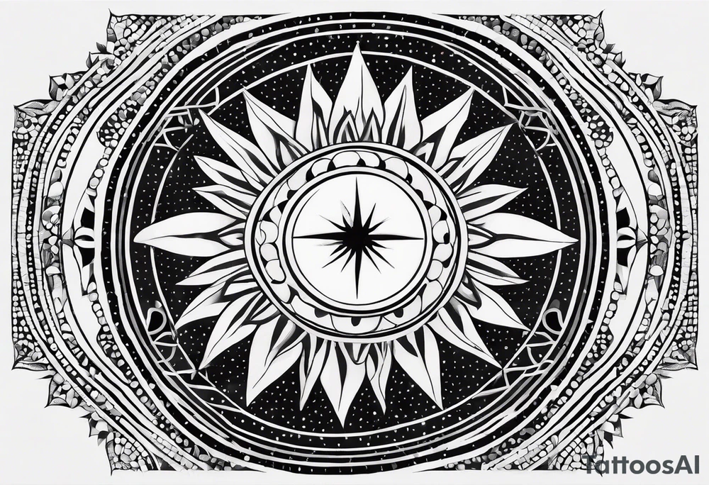 simple sun made of black dots and circles tattoo idea