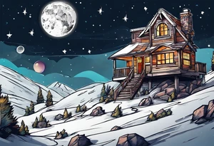 bear building a house on the moon tattoo idea
