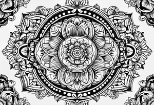 Mirrored style. Mexican flower mandala design minimalist fine line tattoo idea
