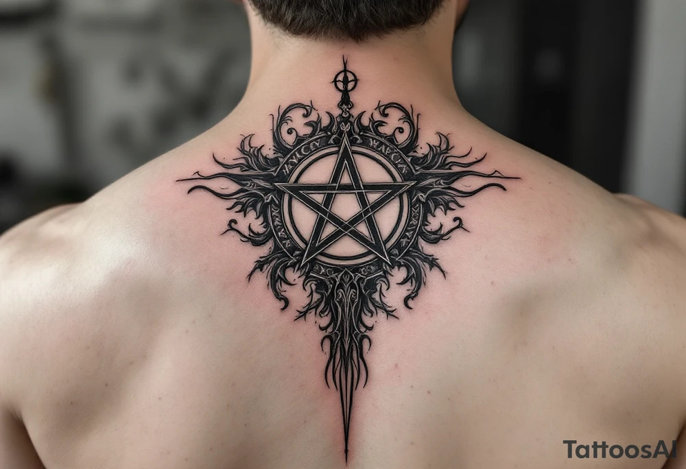 powerful wicca symbol surrounded with magic tattoo idea
