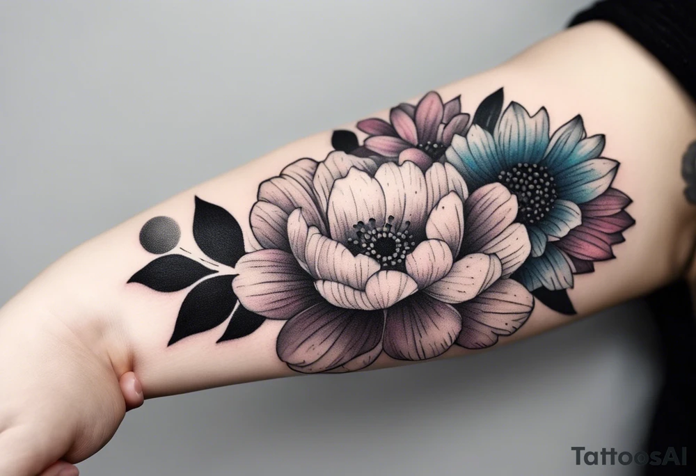 Arm tattoo of colorful flowers tattoo idea