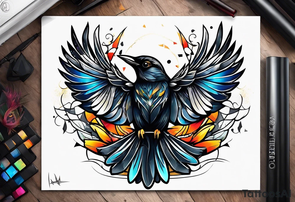 A abstract blackbird tattoo idea