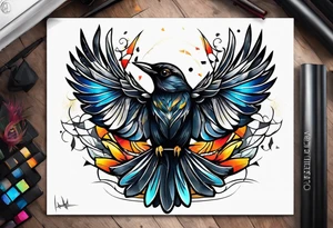 A abstract blackbird tattoo idea