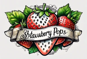 One strawberry wrapped in banner that says Pops with no background tattoo idea