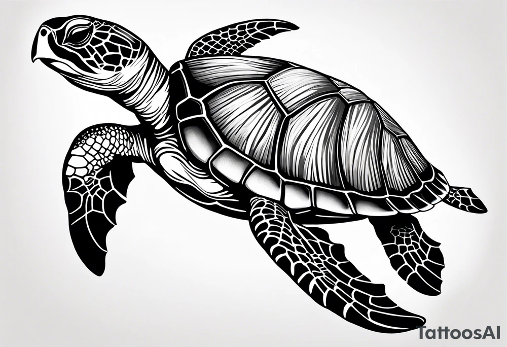 large sea turtle with the back right fin in lower left corner tattoo idea