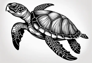 large sea turtle with the back right fin in lower left corner tattoo idea
