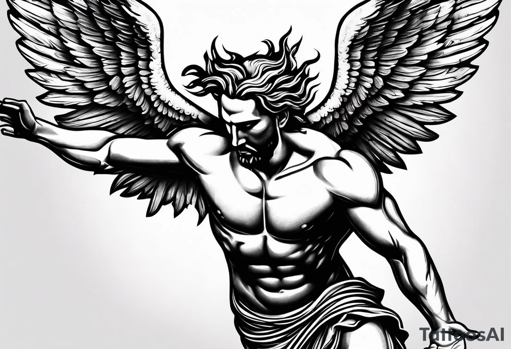 icarus greek god flying into the sun and falling down into a rainbow tattoo idea