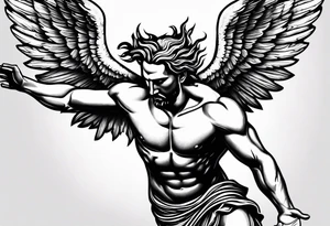 icarus greek god flying into the sun and falling down into a rainbow tattoo idea