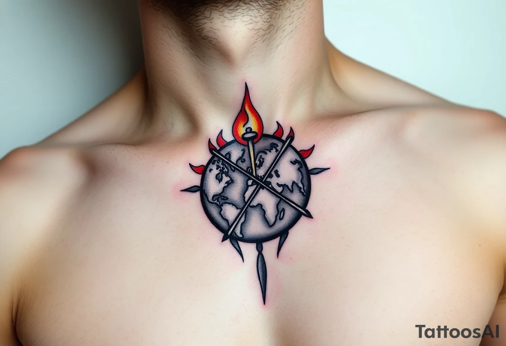 Jupiter Fire sign with bow hovering over the world tattoo idea