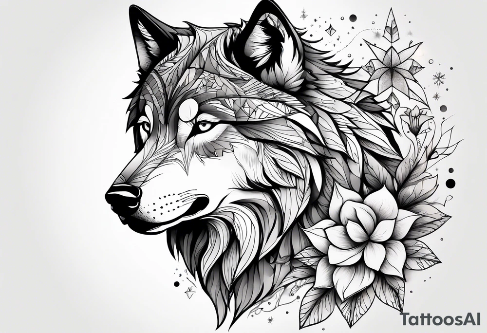 Constellation, animal wolf snow , géométric , flower tattoo idea