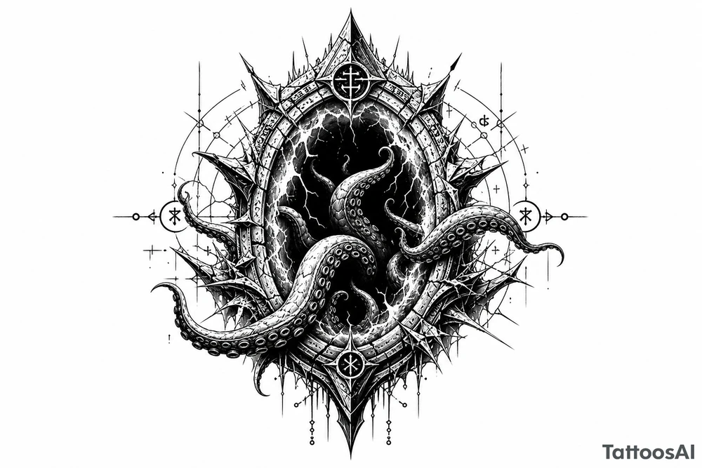 Noen portal opening with tentacals trying to come thru but just quite can't make it tattoo idea