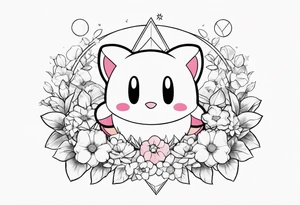 kirby surrounded by flowers holding a crystal tattoo idea