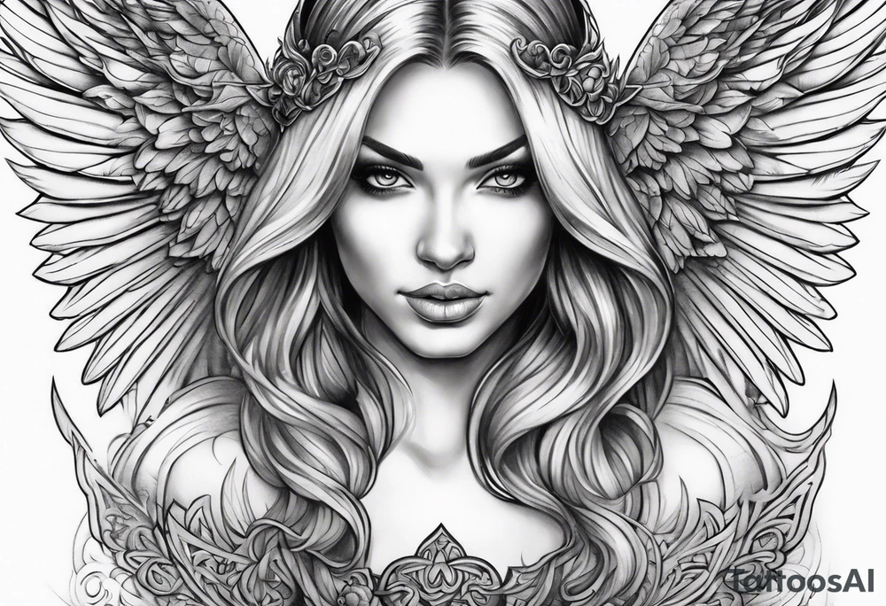 Angel with evil grin tattoo idea