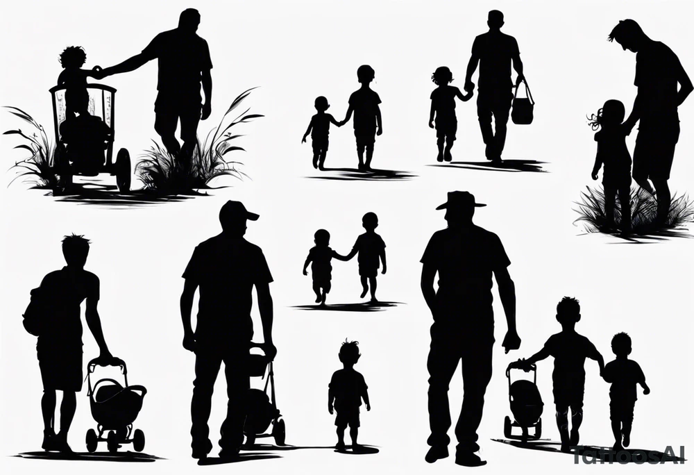 Silhouette of a father with two children tattoo idea