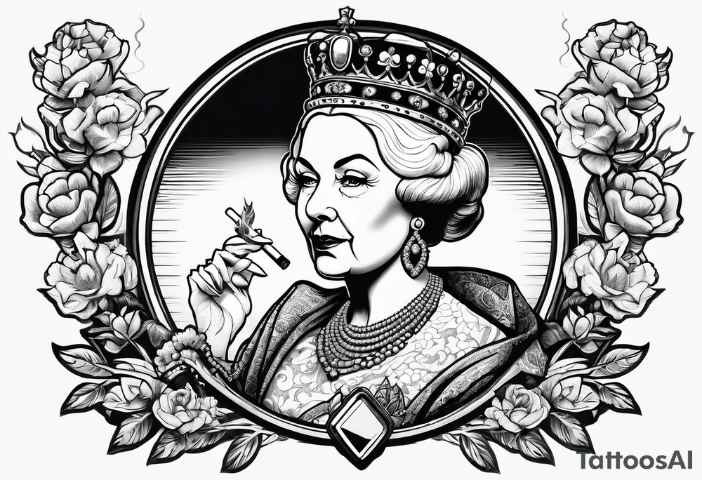 old queen of england smoking cigarette tattoo idea