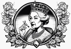 old queen of england smoking cigarette tattoo idea