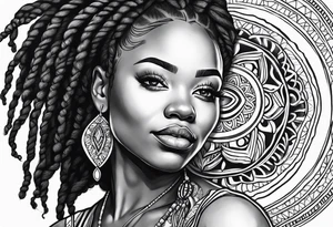 Black Woman with locs and mandala tattoo idea