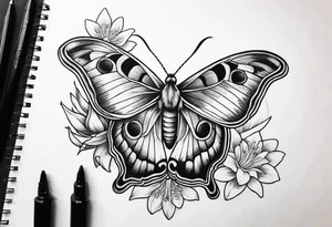 Moon and stars moth lily tattoo idea