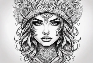 create a fire girl face inspired by Disney movie elements black tattoo idea
