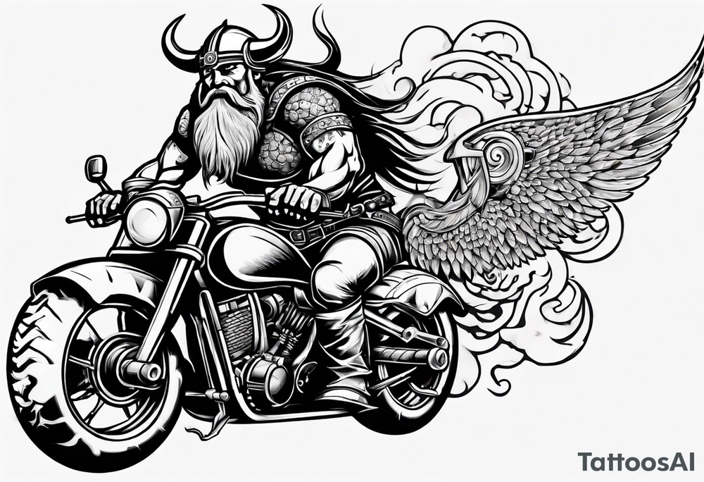 viking riding a motorcycle tattoo idea
