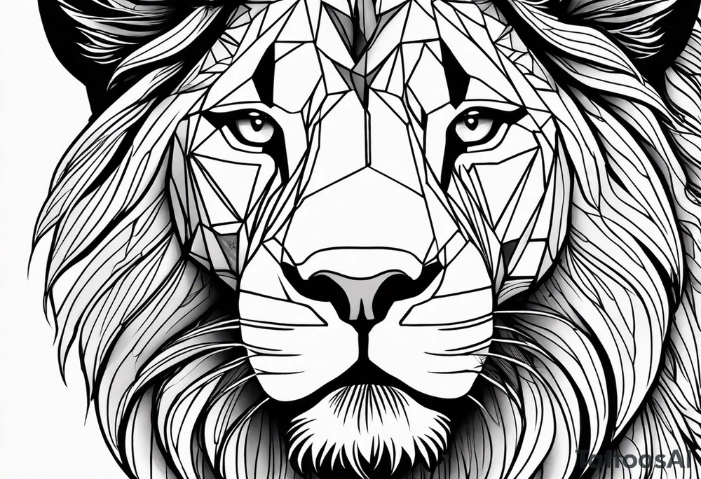 Moitie Visage lion avec son bebe avec trait super fin entouré d'un cœur tattoo idea