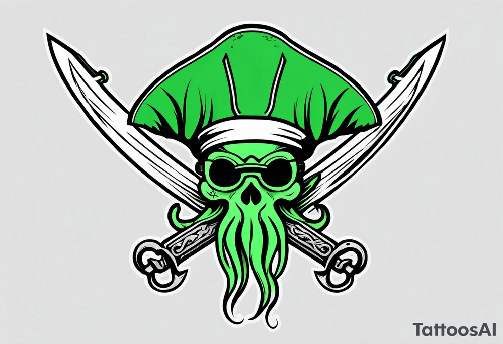 green pirate squid holding sword and anchor tattoo idea
