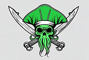 green pirate squid holding sword and anchor tattoo idea