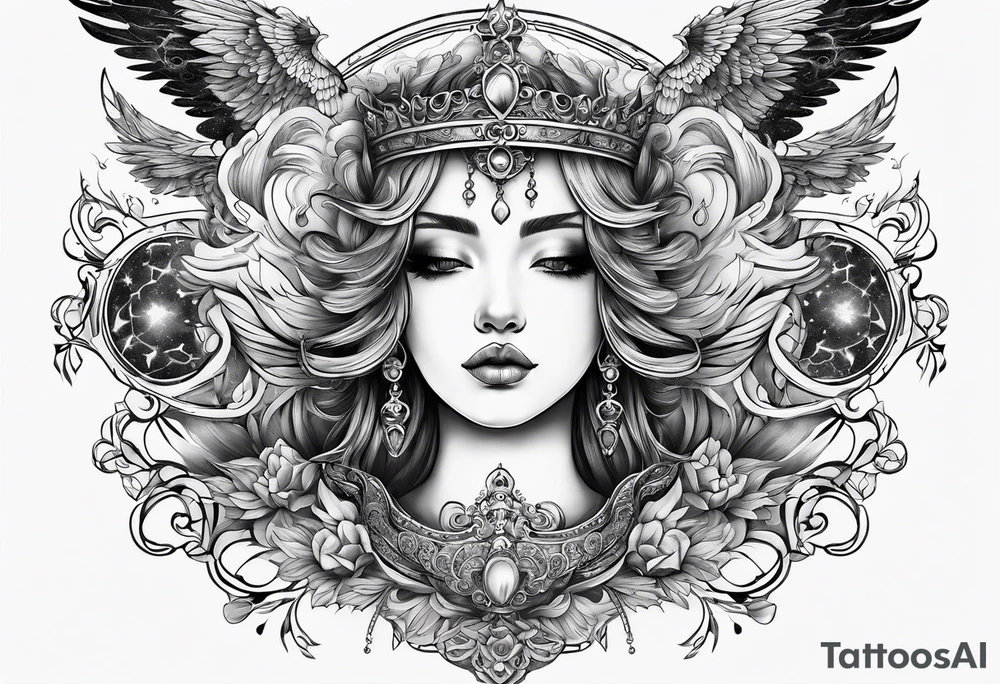 Neck tattoo angels and clouds and crowns and space tattoo idea