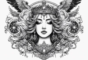 Neck tattoo angels and clouds and crowns and space tattoo idea