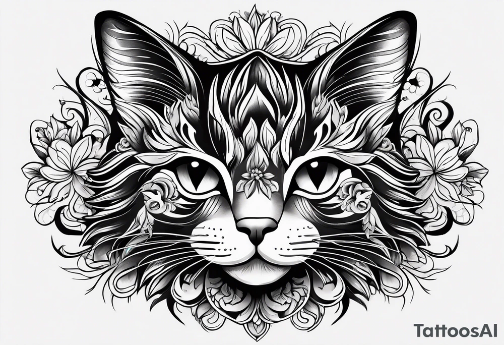 Illustrate a small tattoo of a tabby cat curled up, surrounded by gentle swirls or floral elements to enhance its cozy vibe tattoo idea