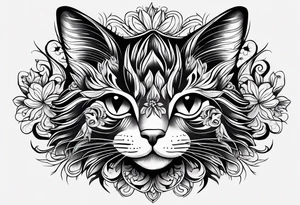 Illustrate a small tattoo of a tabby cat curled up, surrounded by gentle swirls or floral elements to enhance its cozy vibe tattoo idea