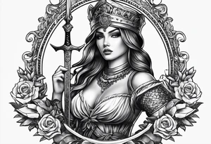 with lady juctice emblem a sword and a scale tattoo idea
