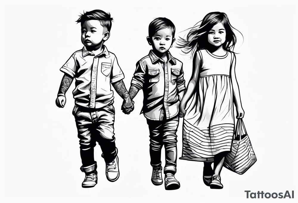 little 
1 little boy 1 little girl 1 toddler girl walking tattoo idea