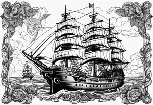 Ship and pirates tattoo idea