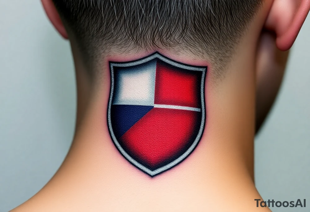 A Czech flag inside a shield emblem, with metallic textures enhancing its strength and durability tattoo idea