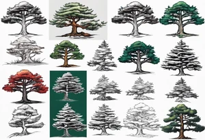 Pine tree conected with reflecting junpier tree tattoo idea