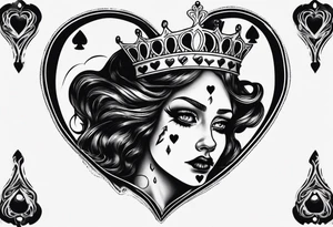 queen of hearts crying black tears, with blank eyes tattoo idea