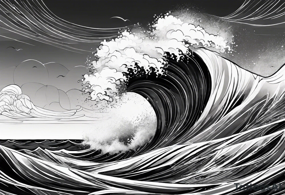 picture 8 by 8 centimeters of sea waves before a storm tattoo idea