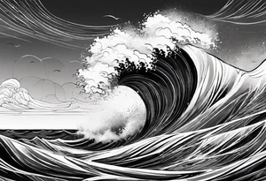 picture 8 by 8 centimeters of sea waves before a storm tattoo idea