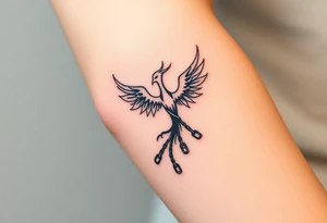 Design a minimalist tattoo: a phoenix or tree breaking chains, symbolizing freedom from addiction and rebirth. Include dates 21.02 and 22.02 subtly. Emphasize self-love, dignity, and inner strength. tattoo idea