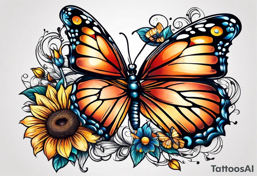 animal butterfly , flower rose, sunflower, tattoo idea