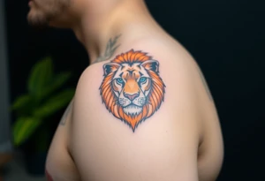 lion with blue eyes and orange hair tattoo idea