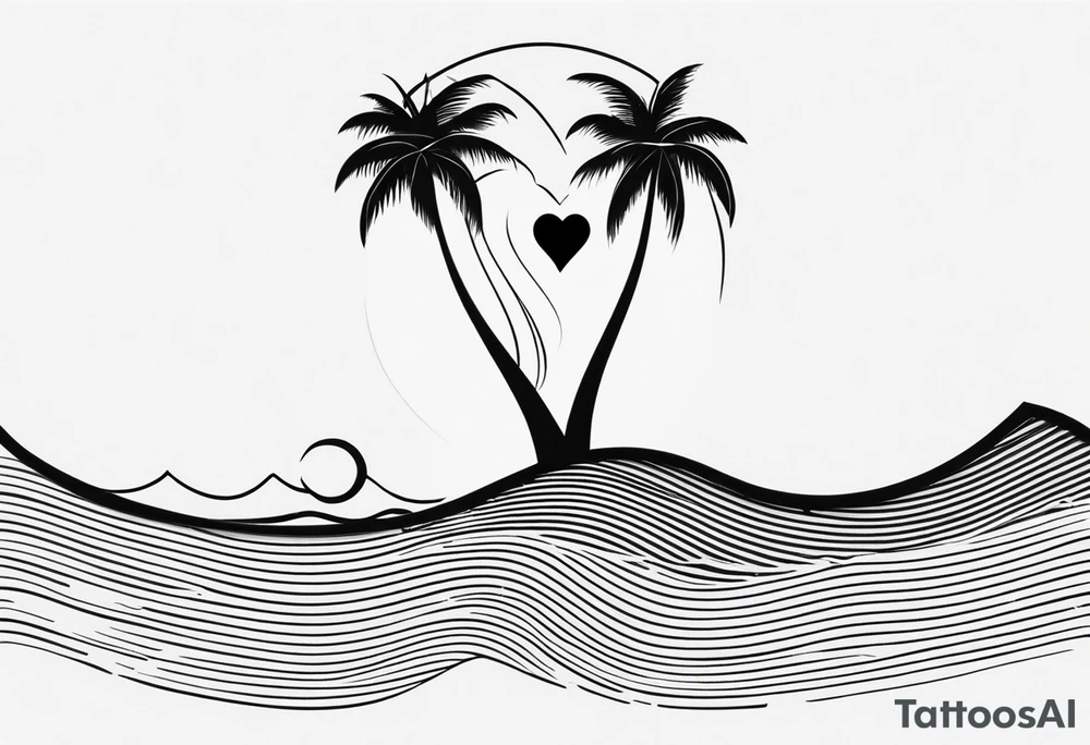 Inner arm , in one straight line .. a small Palm tree , shell , wave & heart tattoo idea