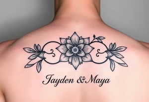 January December july birth Flower infinity sign and the names Jayden Maya tattoo idea