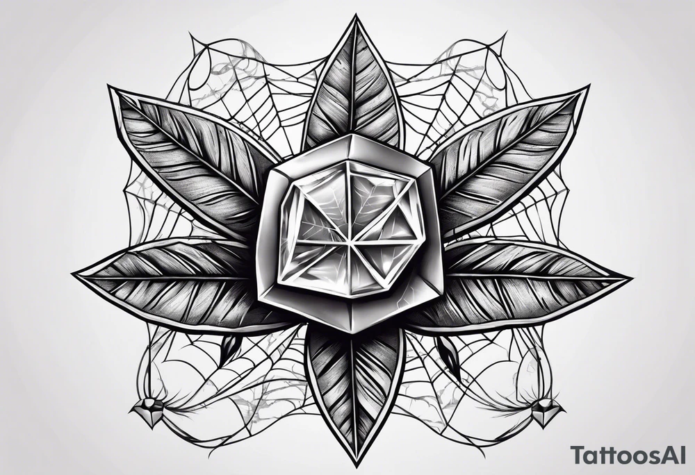 A diamond jewel with a pot leaf and a spiderweb tattoo idea