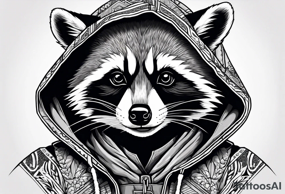 raccoon wearing a Superman hoodie tattoo idea
