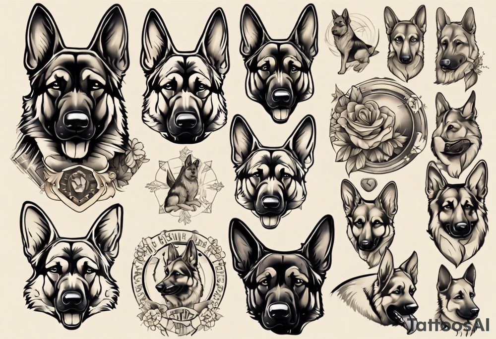 German shepherd portrait tattoo idea