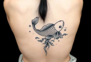 traditional koi fish swimming upstream through turbulent waves tattoo idea