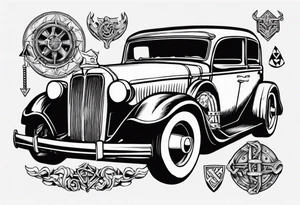 A Viking building a vintage car tattoo idea