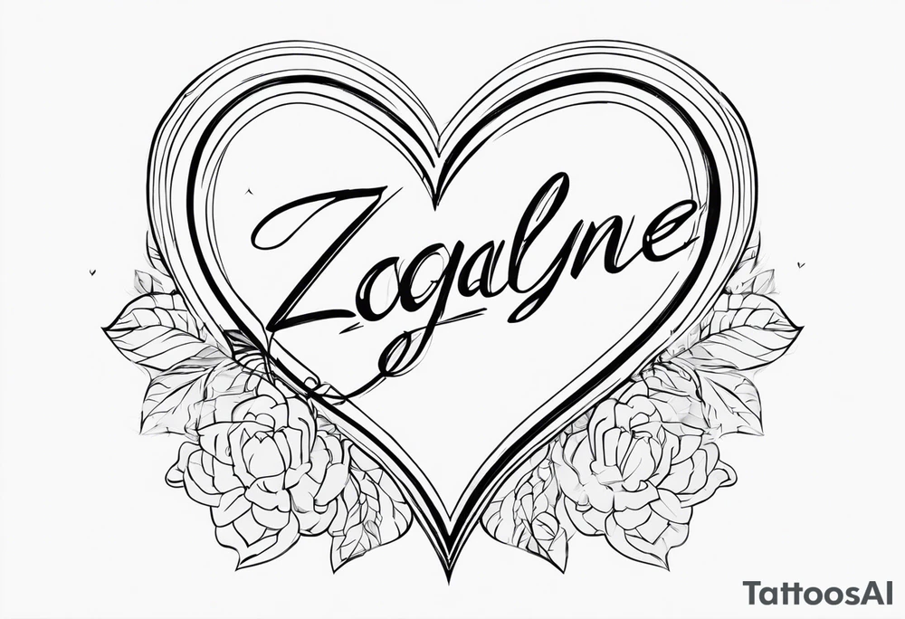 the name Zaqlyne with a heart after it tattoo idea